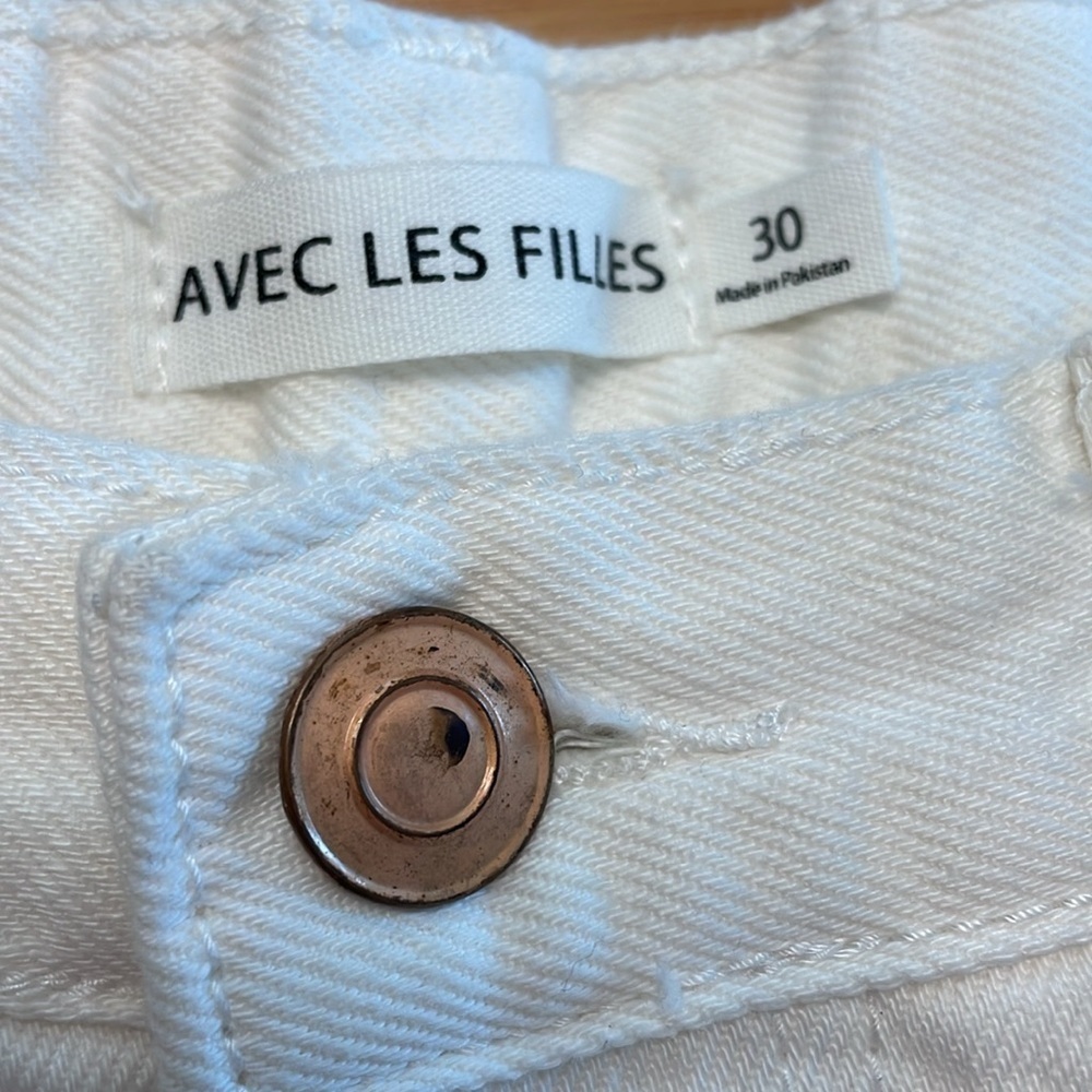 Avec Les Filles Women’s High Rise Jeans Size 30 White Button Fly Straight Leg - Picture 7 of 12